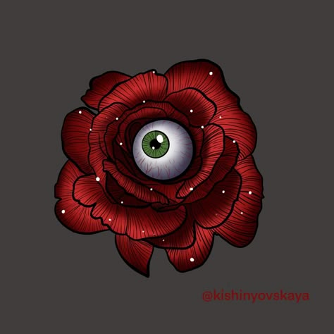 A rose and an eye creepy halloween tattoo drawing Rose Tattoo With Eye In The Middle, Creepy Rose Drawing, Creepy Rose Tattoo, Rose Eye Drawing, Halloween Rose Tattoo, Eyeball Flower Drawing, Rose Creature, Flowers With Eyes Drawing, Flower With Eyeball