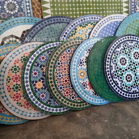 Mosaic Garden Table, Marrakech Gardens, Mosaic Patio Table, Moroccan Outdoor, Moroccan Garden, Mosaic Tables, Moroccan Home, Moroccan Home Decor, Tile Table