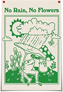 No Rain, No Flowers in green and cream with frog, rain and mushrooms Green Posters For Room, Paintings For Bathroom, Flower Poster Vintage, Green Posters, Cottagecore Wall Decor, Posters For Room Aesthetic, Aesthetic Positive, Frog Mushroom, Posters For Room