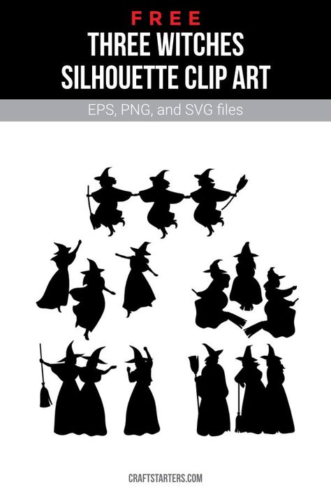 Witch Silhouette Templates Free, Witch Silhouette Templates, Witches Silhouette, Witches Dance, Witch Silhouette, Transportation Art, Three Witches, Silhouette Template, Silhouette Clip Art