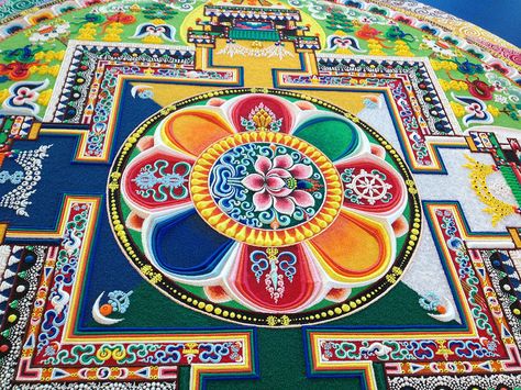 Tibetan Sand Mandala, Monastery Art, Tibetan Design, Sand Mandala, Tibetan Thanka, Lompoc California, Tibetan Mandala, Tibetan Culture, Mandalas Painting