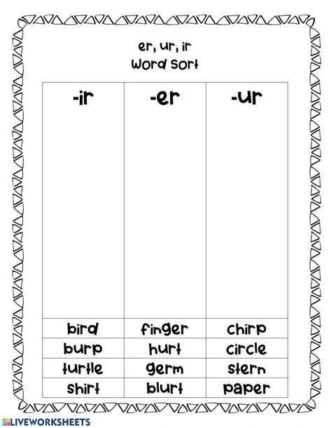 Bossy R, Grade Rr Worksheets, Bossy E Worksheets, Bossy R Activities, Rhyming Words Worksheets For Grade 1, Bossy R Activities First Grade, Bossy R Worksheet, Short I Words, Spelling Lessons