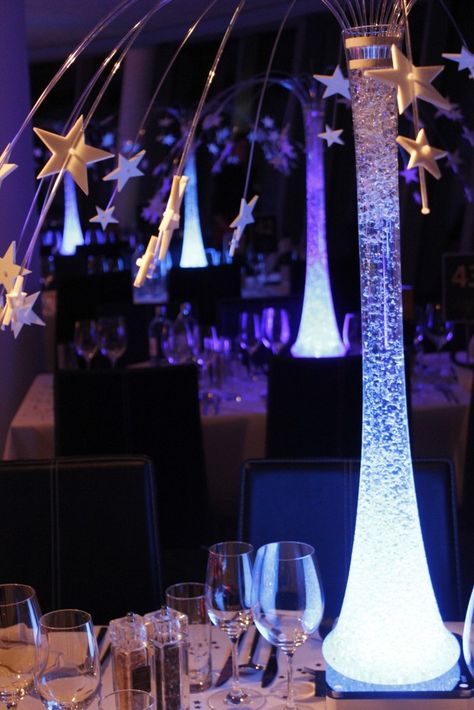 Star Fountain Starry Night Prom, Table Centre Pieces, Celestial Wedding Theme, Star Centerpieces, Galaxy Wedding, Prom Themes, Quinceanera Decorations, Prom Theme, Celestial Wedding