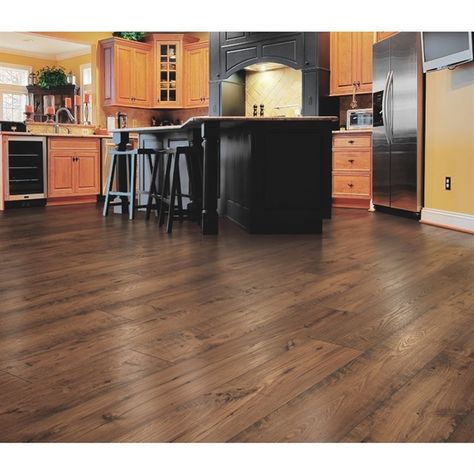 Mohawk 12mm Jamison Chestnut Embossed Laminate Flooring | Lowe's Canada Mohawk Laminate Flooring, Mohawk Laminate, Laminate Plank Flooring, Cement Floors, Waterproof Laminate Flooring, Best Laminate, Wood Laminate Flooring, Kitchen Cabinets Makeover, White Modern Kitchen