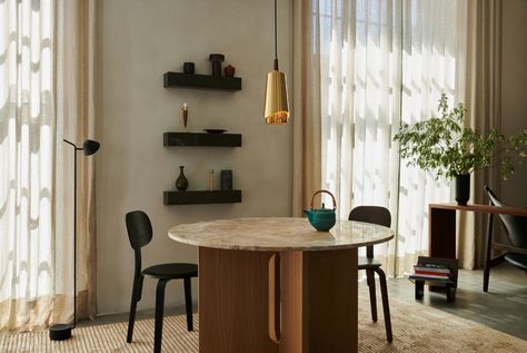 Photo 11 of 11 in MENU Launches a Warm, Soulful Collection by Famed Midcentury Designer Arthur Umanoff - Dwell Design House Stockholm, Elegant Furniture, Black Floor Lamp, Dining Table Marble, Led Floor Lamp, Seat Pads, Round Dining, Round Dining Table, Danish Design