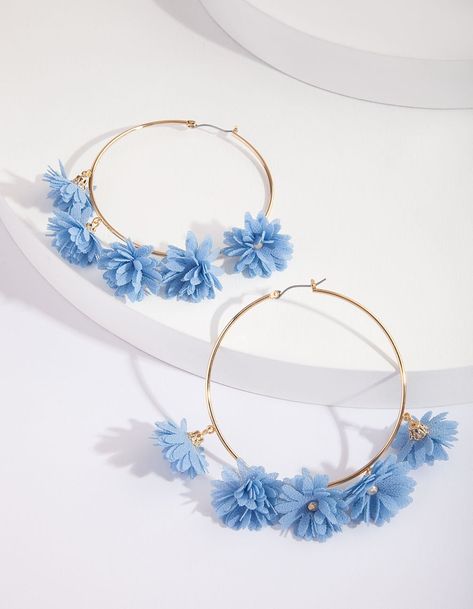 Blue Floral Jewellery, Handmade Flower Hoop Earrings For Party, Trendy Handmade Flower Hoop Earrings, Handmade Hoop Flower Earrings For Summer, Gift Ideas Girl, Blue Flower-shaped Hoop Earrings, Lovisa Jewellery, Shopify Seo, Flower Hoop Earrings