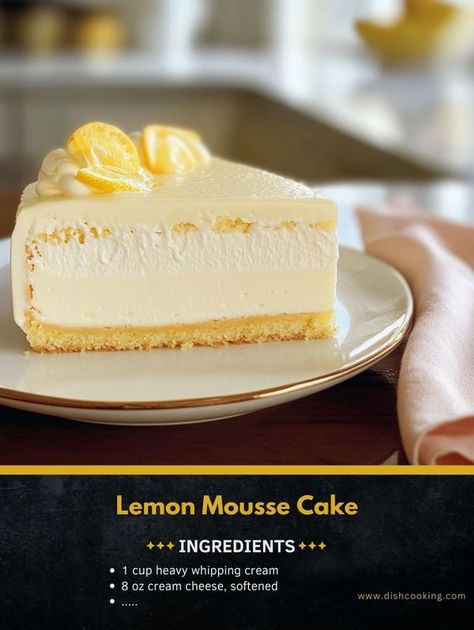 Tasty Cooking - easy & yummy | Lemon Mousse Cake 🍋🍰 | Facebook Mousse For Cake Filling, Yogurt Mousse Cake, Lemon Mousse Cake, Yogurt Mousse, Mousse Cake Recipe, Lemon Mousse, Cooking Easy, Oil And Water, Cake Fillings