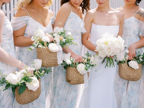 Trend Alert! Bridesmaid Basket Bouquets | OneFabDay.com Bridesmaid Basket, Romantic Garden Party, Bridesmaid Bouquet Alternatives, Bridesmaid Baskets, Alternative Bridesmaid, Bouquet Alternative, Blue And Blush Wedding, Winter Wedding Planning, Garden Party Theme