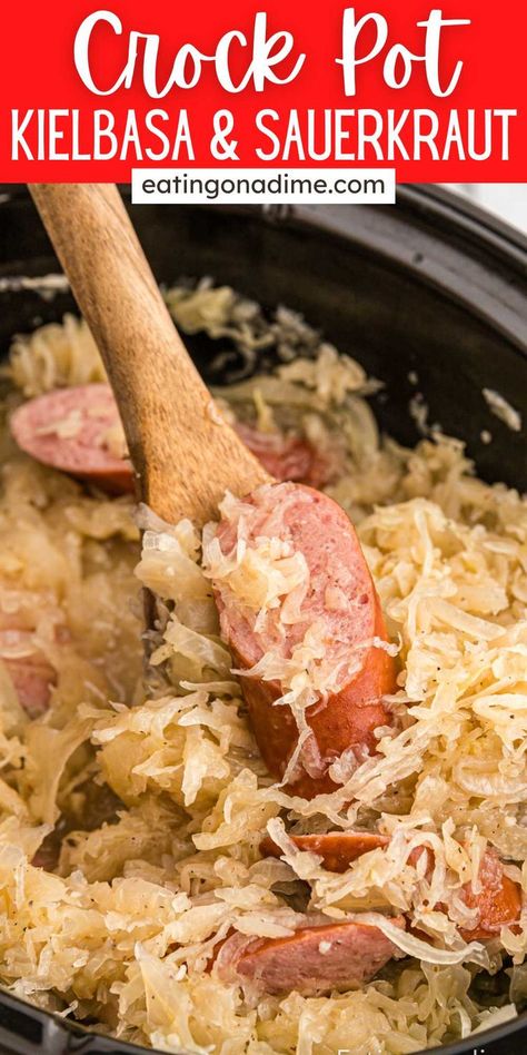 Saurkraut And Kielbasa, Kielbasa And Sauerkraut Crockpot, Crock Pot Kielbasa, Kielbasa Crockpot, Kielbasa And Sauerkraut, Smoked Sausage And Potato Recipe, Sausage Crockpot Recipes, Easy Sausage Recipes, Slow Cooker Kielbasa