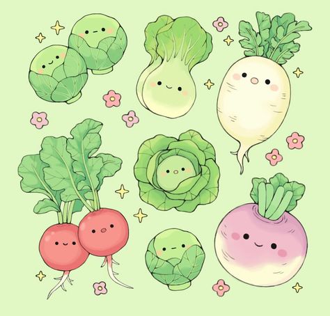 Veggies Drawing, Anime Foods, Sea Creatures Art, Vegetable Illustration, Arabic Calligraphy Design, Cute Easy Doodles, Easy Drawings For Kids, Studio Ghibli Art, Scrapbook Stickers Printable