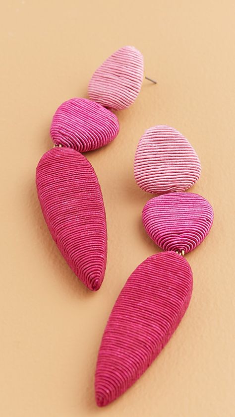 Rebecca De Ravenel Jacaranda Earrings | SHOPBOP Summer Handwoven Pink Jewelry, Pink Beach Earrings, Playful Pink Earrings For Beach, Pink Jewerly, Vibrant Pink Beach Earrings, Handmade Pink Shell-shaped Jewelry, Rebecca De Ravenel, Clothes Pegs, Beaded Hoops