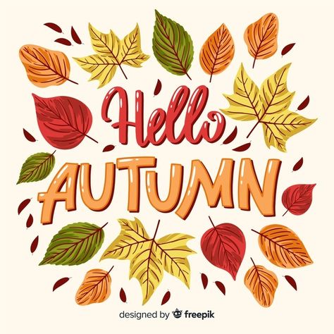 Hello autumn lettering background with l... | Free Vector #Freepik #freevector #background #leaf #nature #autumn Autumn Lettering, Christmas Illustration Design, Lettering Background, Christmas Fonts Free, Hello Design, Christmas Graphic Design, Christmas Background Images, Holiday Graphics, Graphic Design Cards