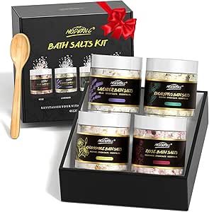 Epsom Bath Salts Gift Set for Soaking 4pcs Bath Salts with Essential Oils for Women Relaxing Lavender Eucalyptus Rose Chamomile Bath Set for Women Luxury Spa Birthday Mother's Day Christmas Gift Essential Oils For Women, Salt Cleanse, Women Relaxing, Bath Salt Gift Set, Rose Bath Salts, Bath Salts Gift, Magnesium Bath, Lavender Bath Salts, Lavender Eucalyptus