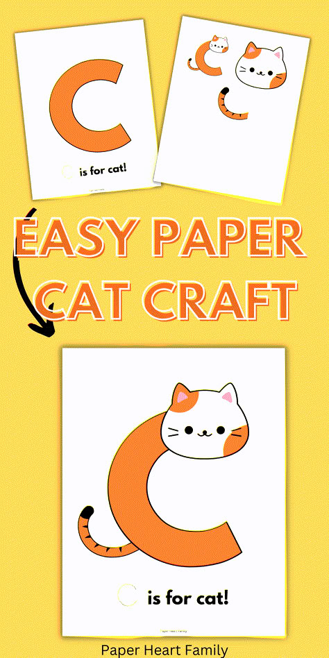 This free printable paper craft craft is adorable and perfect for toddlers and preschoolers learning about letter C! Simply cut and paste with this C is for Cat craft! Kids will love it and you will love how easy it is. C Is For Cat Craft, Letter C Activities For Preschool Crafts, C Crafts For Preschool, Letter C Crafts For Toddlers, Letter C Activities For Preschool, Letter C Craft, Paper Cat Craft, C For Cat, Letter C Activities