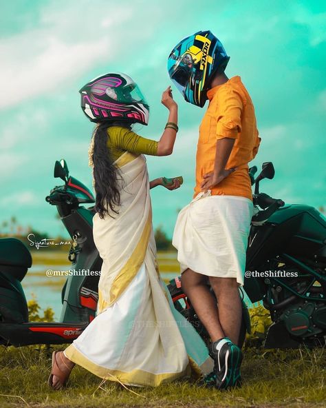 Image may contain: one or more people and outdoor Bike Couple, Biker Couple, Kerala Wedding Photography, Love Cartoon Couple, Cute Celebrity Couples, Indian Wedding Couple Photography, Bike Photoshoot, Bike Photography, Thiruvananthapuram