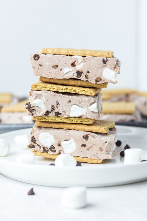 Frozen Pudding Graham Cracker Sandwiches, Frozen Smores Sandwiches, Southern Food Truck Ideas, Frozen Smores Recipe, Frozen Deserts Ideas, Frozen S’mores, Frozen Smores Bars, Lighter Desserts, Frozen Smores