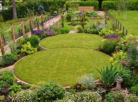 Round Garden Design, Round Lawn, Circular Garden Design, Circular Garden, Circular Lawn, Circle Garden, Unique Landscapes, Lawn Landscape, Ideas For Garden