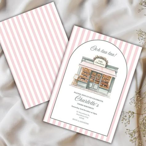 PaperEdgeCo - Etsy UK Cafe Themed Party, Whimsical Bakery, Bakery Elements, French Themed Parties, Birthday Invite Template, Patisserie Design, Paris Birthday, French Patisserie, French Bakery