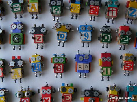 Robot Ornaments, Recycled Decor, Robot Sculpture, Found Object Art, Upcycled Art, Toy Art, Found Art, Junk Art, Robot Art