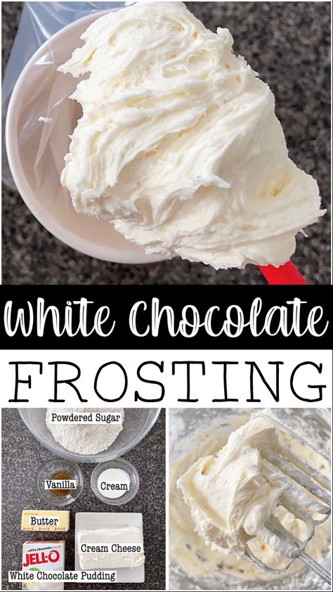 Icing Made With Pudding, White Chocolate Frosting Recipe, Best Chocolate Icing, White Chocolate Ganache Frosting, White Chocolate Buttercream Frosting, Chocolate Frosting Recipe, White Chocolate Icing, Chocolate Buttercream Frosting Recipe, Pudding Frosting