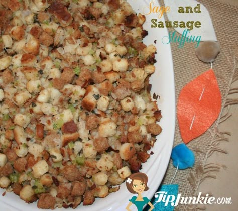 Sage and Sausage Thanksgiving Stuffing Recipe {Pepperidge Farm} via @tipjunkie Pepperidge Farm Stuffing Recipes, Making Stuffing, Pepperidge Farm Stuffing, Thanksgiving Stuffing Recipe, Homemade Stuffing Recipes, Sausage Stuffing Recipe, Homemade Stuffing, Stuffing Recipes For Thanksgiving, Sage Sausage