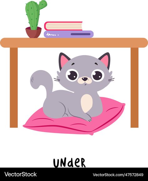 Table Clips, Illustration Funny, Cat Vector, Grey Cat, Funny Illustration, Under The Table, Kittens Funny, Cat Sitting, Happy Cat