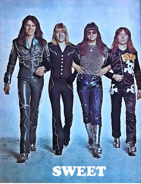 Sweet circa 1974 Sweet Band 70s, 70s Vegas, Guys Shoes, 70s Glam Rock, Steve Priest, Velvet Goldmine, Brian Connolly, Scorpions Band, Sweet Band