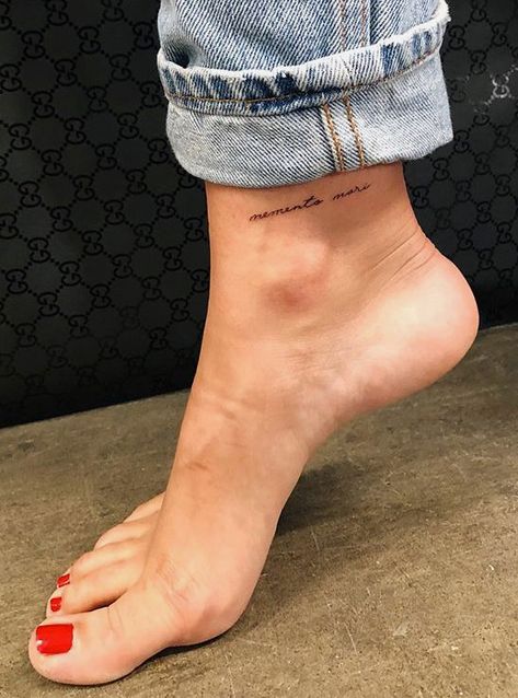 Faith Foot Tattoos, Tiny Foot Tattoos, Fine Line Tattoo Ideas, Tattoo Art Design, Line Tattoo Ideas, Tattoo Tiny, Tato Jari, Cursive Tattoos, Ankle Tattoos For Women