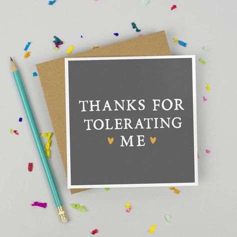 'Thanks For Tolerating Me' Anniversary Card Cards For Couples, Quirky Couple, Funniest Valentines Cards, Anniversary Funny, Lovey Dovey, Birthday Cards Diy, Online Wedding, Adore You, Anniversary Card