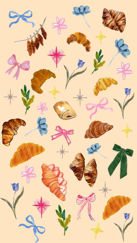 🎀🌼🥐 #croissant #food #spring #springaesthetic #wallpaper Summer Prints Wallpaper, Desktop Wallpaper Macbook, Cute Wallpapers For Ipad, Collage Book, Chic Wallpaper, Mac Wallpaper, Abstract Art Wallpaper, Cute Patterns Wallpaper, Iphone Background Wallpaper