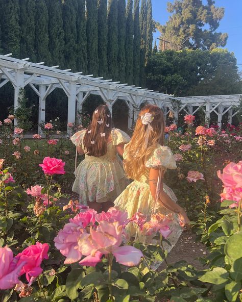 Meet us in the garden 🌼🎀🧚🏼‍♀️ #fairycore #gardenfairy #fairytale #fairyfashion #cottagecore #cottagecorefashion #rosegarden #fairygarden #matchingdresses Garden Of Eden Aesthetic, Eden Aesthetic, Royalcore Aesthetic, Cottagecore Home Decor, Quinceanera Photoshoot, Picture Prompts, Quaint Cottage, Princess Core, Dream Party