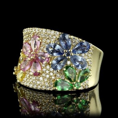 Diamond Ring: Rainbow Sapphires, Sapphire And Diamond Ring, Fabulous Jewelry, Bling Rings, Diamond Rings Bands, Fine Rings, Gorgeous Jewelry, Stunning Jewellery, Dream Jewelry