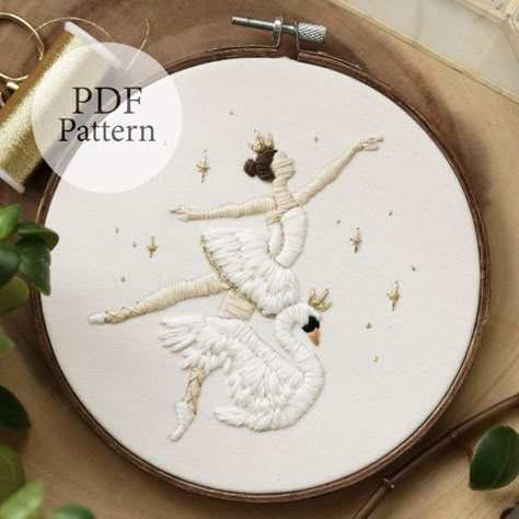 Magnus And Quill Embroidery, Ballet Embroidery, Swan Ballerina, Baby Esther, Ballerina Embroidery, Christmas Hand Embroidery, Christmas Tree And Fireplace, Colour Guide, Winter Embroidery