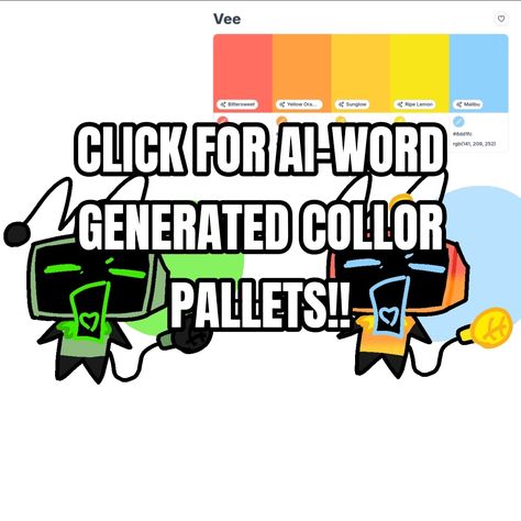 heads up! the link refuses to work from time to time ;^;  if you'd like to see this website though, it's 'colormagic.app'!  art creds: me Color Pallets Challenge, Color Palettes For Characters, My Pallet Color, Ideas For Characters Design, Drawing Ideas Prompts, How To Make Color Palette, Green Is Not A Creative Color, Gacha Life Color Palette, Colors That Go Good Together