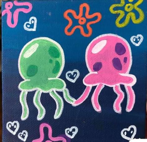 Ronessa Alford Painting Date Night, Two Jellyfish, Spongebob Jellyfish, Painting Date, Jellyfish, Painting Ideas, Date Night, Acrylic Painting, Let Me