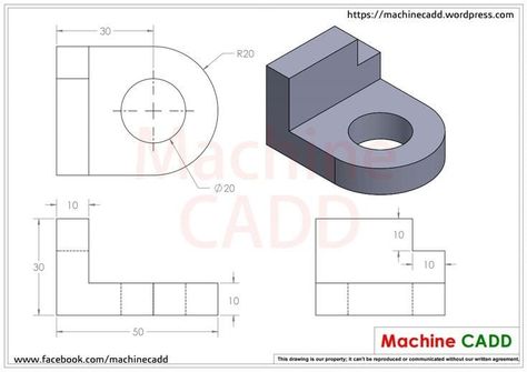 3d Cad Exercises, Isometric Drawing Exercises, Autocad Isometric Drawing, Bicycle Drawing, Orthographic Drawing, Solidworks Tutorial, Autocad Tutorial, Engineering Drawing, Autodesk Inventor