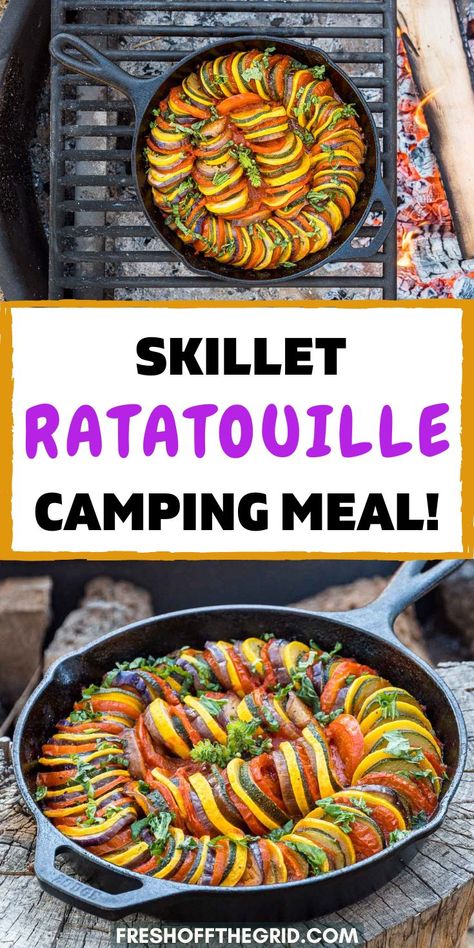 Campfire Vegetables, Skillet Ratatouille, Season Vegetables, Campfire Dinners, Summer Campfire, Campfire Recipes, Camping Menu, Ratatouille Recipe, Iron Recipes