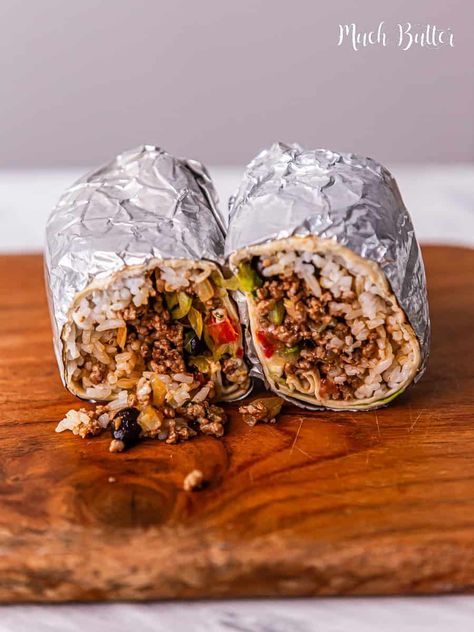 Beef Burrito - Much Butter Beef Burrito Recipes, Sloppy Joe Burger, Cheesy Sloppy Joes, Beef Burrito Recipe, Frozen Burritos, Beef Burrito, Mexican Comfort Food, Bean Burritos, Burrito Recipe