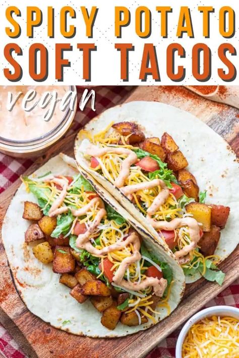 Potato Soft Tacos, Soft Taco Recipe, Vegan Taco Bell, Soft Tacos Recipes, Taco Bell Copycat, Vegan Taco, Vegan Mexican Recipes, Vegetarian Tacos, Taco Recipe