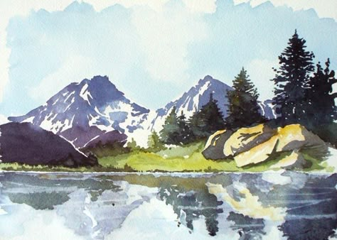 Bird Painting Acrylic, Watercolor Projects, Watercolor Mountains, Watercolor Painting Techniques, 수채화 그림, Watercolor Landscape Paintings, Watercolor Art Lessons, Landscape Drawings, Mountain Paintings