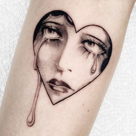 Fluxion artist Crying Eye Tat, Two Eyes Tattoo, Trippy Tattoo Designs, Tears Tattoo, Trippy Tattoo, Sacred Heart Tattoos, Surreal Tattoo, Painting Tattoo, Tattoo Project