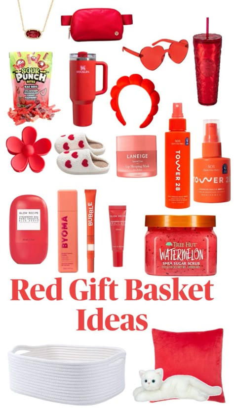 The perfect gift basket for a Swifty, who loves Taylor Swift’s album, red Red Gift Basket, Homade Christmas Gifts, College Gift Baskets, Theme Baskets, Making A Gift Basket, Easy Birthday Gifts, Perfect Gift Basket, Girly Christmas Gifts, Red Basket