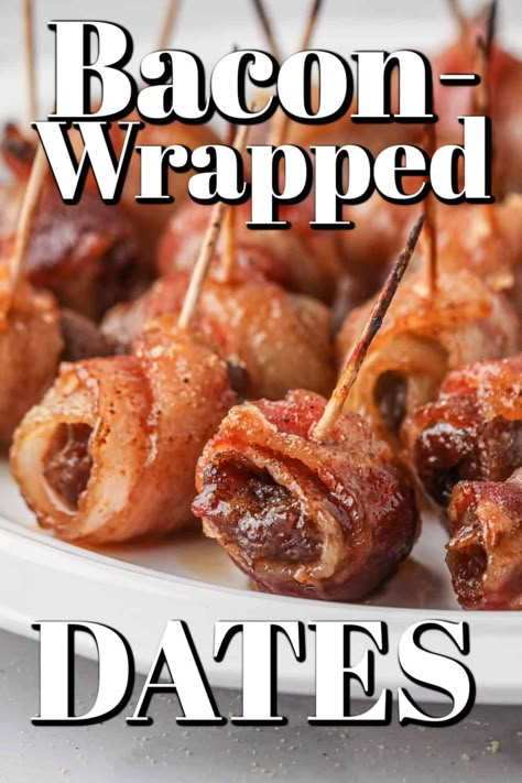 These Bacon-Wrapped Dates are one of my favorite recipes to serve company. They are a great make-ahead recipe and one that is loved by all. Date Appetizers, Dates And Bacon Appetizers, Bacon And Dates Appetizer, Bacon Wrapped Dates Recipe, Date And Bacon Appetizer, Stuffed Dates Wrapped In Bacon, Dates Wrapped In Bacon, Dates With Bacon Appetizer, Bacon Dates Appetizer