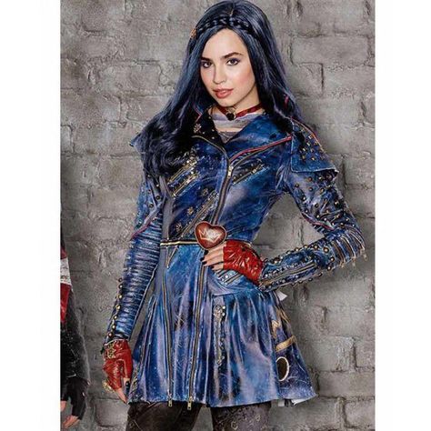 Sofia Carson Descendants, Evie From Descendants, Evie Descendants, Descendants Costumes, Plus Size Trench Coat, Halloween Jacket, Descendants 2, Studded Leather Jacket, Blue Leather Jacket