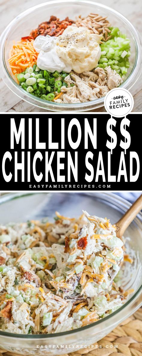 Chicken Salad With Sour Cream And Mayo, Make Ahead Chicken Salad, Chicken Salad Recipe With Ranch Packet, Chicken Salad With Sour Cream, Chi Ken Salad Recipes, Chicken Salad Recipe No Grapes, Million Dollar Chicken Salad, Best Homemade Chicken Salad, Chicken Salad Serving Ideas