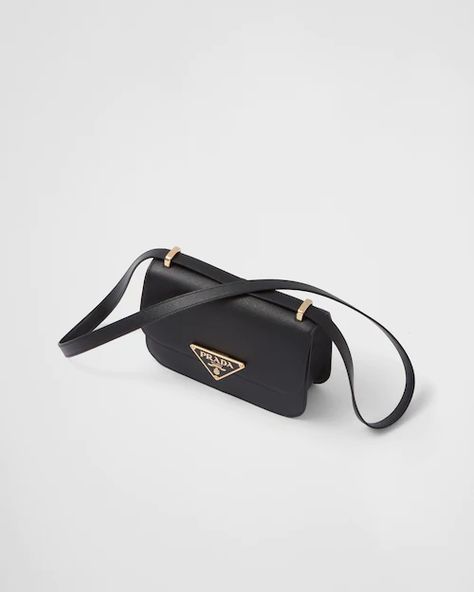 Black Prada Emblème Saffiano shoulder bag | Prada Prada Leather Shoulder Bag, Prada Small Bag, Prada Sling Bag, Black Prada Bag, Mini Black Bag, Prada Bag Black, Prada Mini, Mini Envelope, Prada Collection