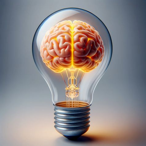 I'm searching for an illustration of a light bulb with a human brain inside. The brain should be glowing, and the light bulb should be giving off rays of light. I'd like the light bulb to be a metaphor for an idea, and the brain to be a metaphor for the human mind. The light bulb should represent the process of coming up with new ideas, and the rays of light should represent the process of sharing those ideas with others. Light Bulb Illustration, Light Bulb Art, Brain Art, Circle Painting, 2024 Planner, The Human Mind, Rays Of Light, Creative Concept, Social Media Poster