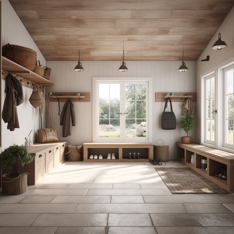 Back Door Mud Room Ideas, Aesthetic Entrance Hall, Mud Room Addition Exterior Entrance, Mud Room Aesthetic, Large Mud Room, Farm Mudroom, Farm House Mud Room, Cabin Mud Room, Cottage Style Mudroom