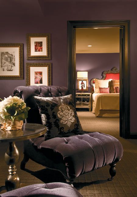 Hotel ZaZa Houston Bedroom Wall Colors, Purple Walls, Wall Color, Sherwin Williams, Bedroom Wall, Boutique Hotel, Luxury Hotel, Jaguar, Plum