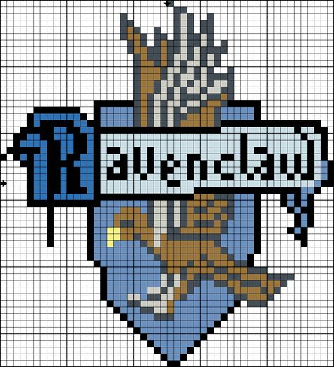 Cross stitch #ravenclaw #hogwarts #magic #cross_stitch #harry_potter Knitting Charts Harry Potter, Ravenclaw Cross Stitch Pattern, Ravenclaw Cross Stitch, Ravenclaw Crochet, Harry Potter C2c, Pixel Art Harry Potter, Harry Potter Perler Beads, Harry Potter Cross Stitch Pattern, Cross Stitch Harry Potter